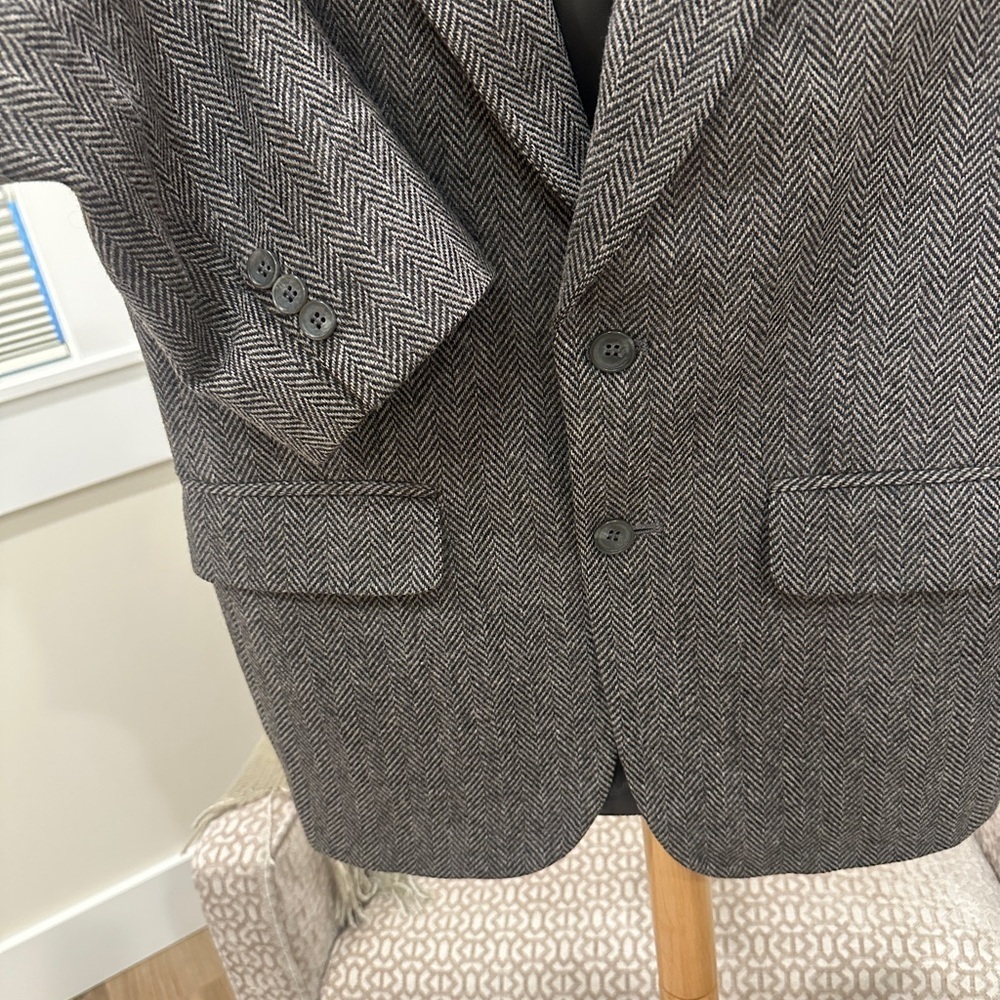 Towncraft Mens Charcoal Herringbone Wool Blazer Jacket, Men 42R, Women XL / XXL - Picture 2 of 6